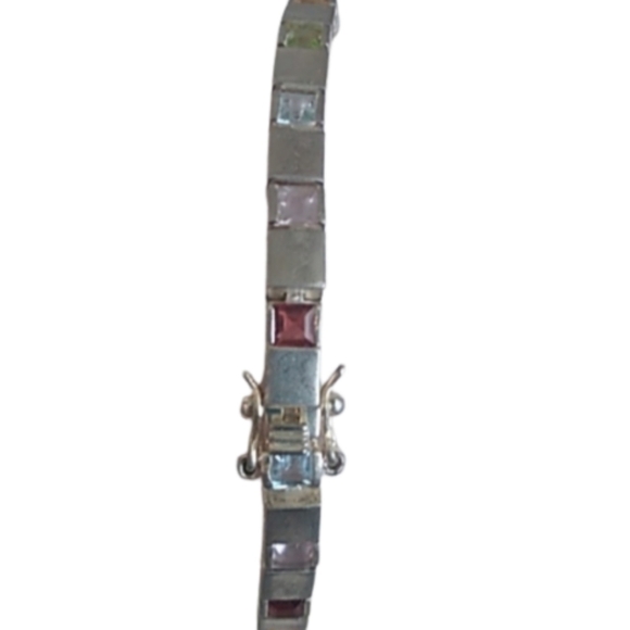 Sterling Silver Multicolor Stones Rainbow Pride Tennis Bracelet DJB 925 - Picture 1 of 9